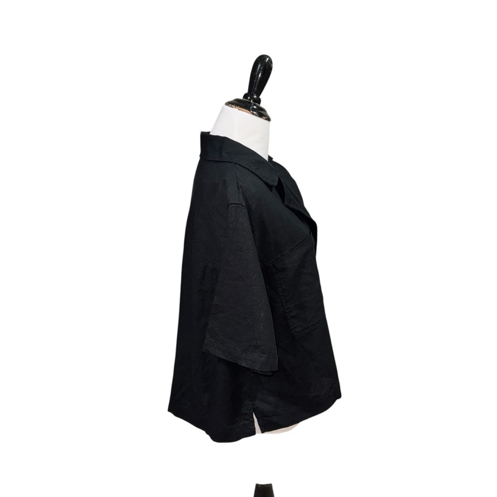 Universal Thread Women's L Large Cropped Button Down Top Linen Blend Black - Picture 4 of 6